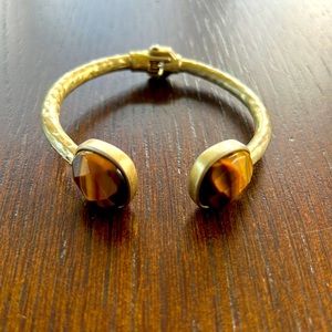 Tiger Eye Hammered gold tone bracelet